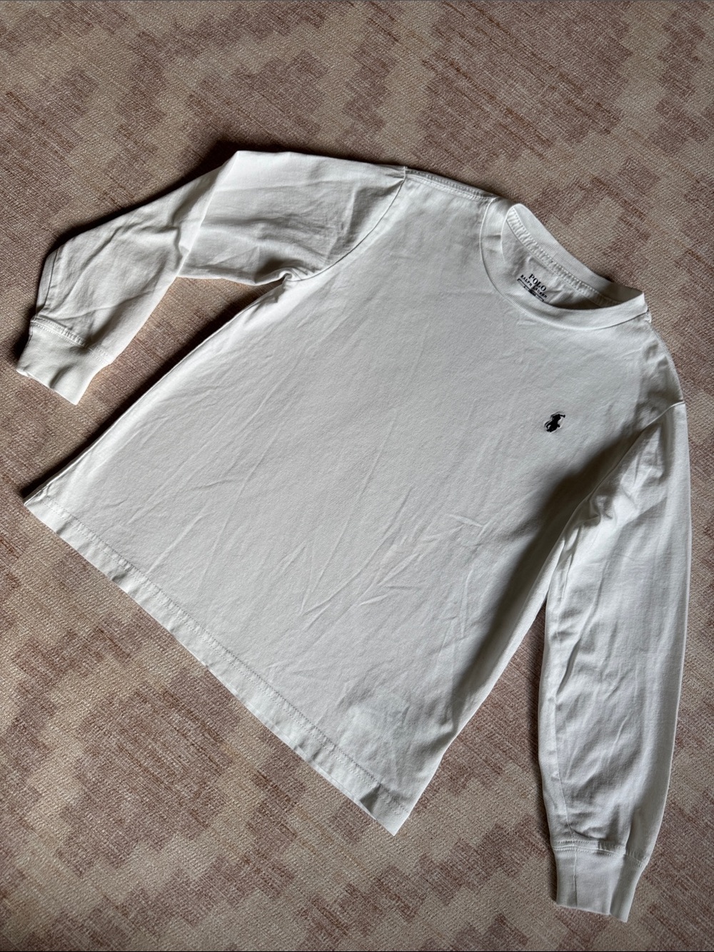 Polo Ralph Lauren Kids White Long-Sleeve Crewneck Tee with Navy Pony Logo size 6